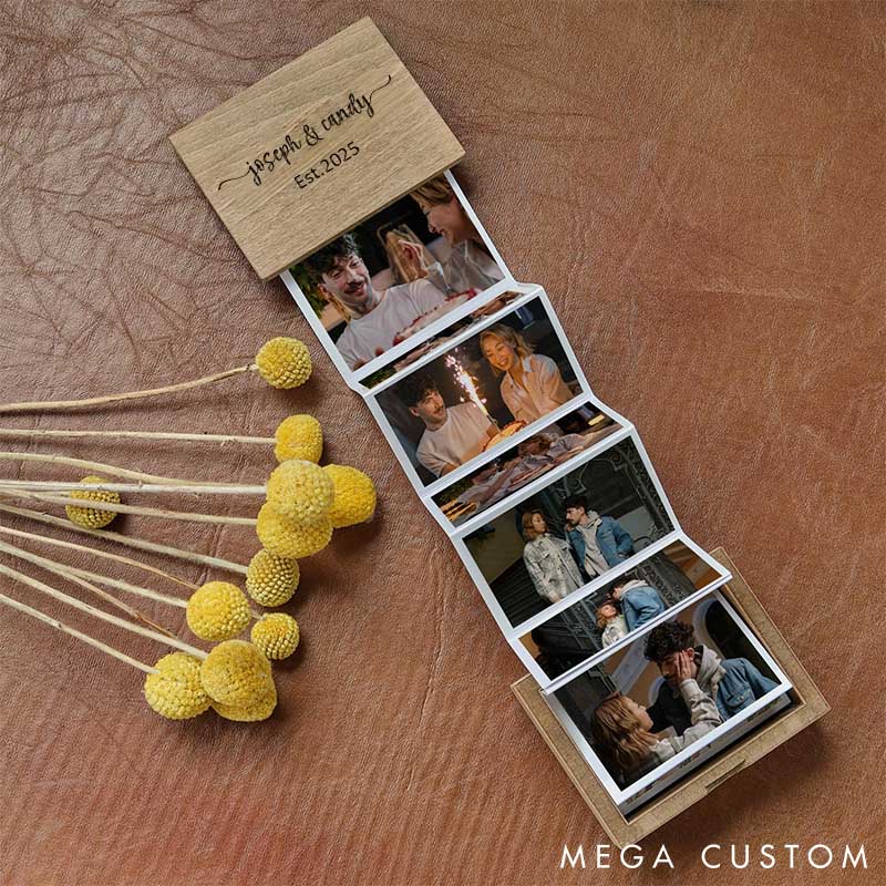 Personalized Pull Out Photo Album for Couple Custom Wooden Photo Box Couple Valentines Photo Keepsake Box Anniversary Gift