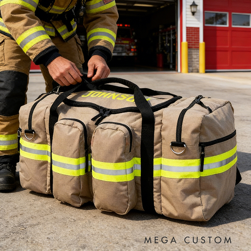 Personalized Custom Firefighter Duty Travel Bag – Personalized Tactical Gear Bag with Reflective Stripes