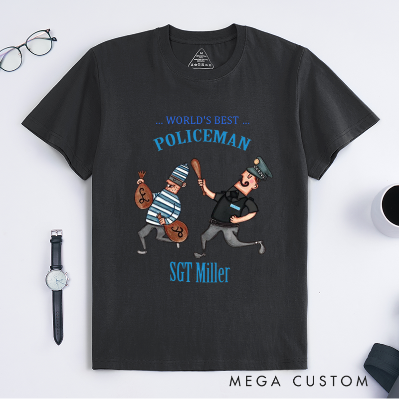 Personalized Cartoon Worlds Best Policeman Cartoon Design Gift for Police Officer T-Shirt