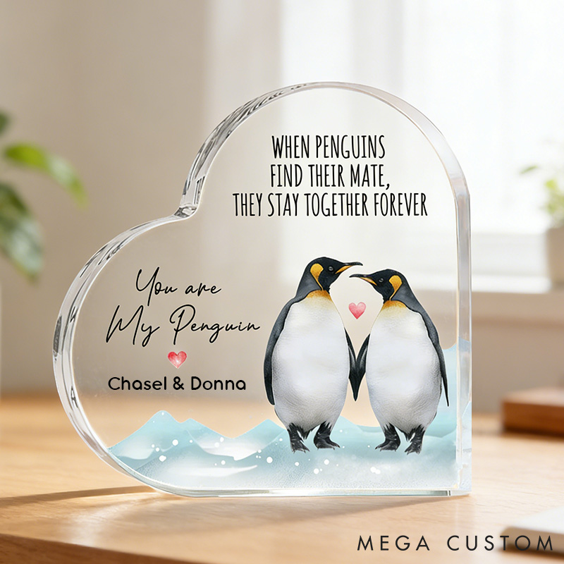 Personalized Couple You're My Penguin Heart Shaped Acrylic Plaque with Custom Name Anniversary Gift Valentines Day Gift for Girlfriend Boyfriend