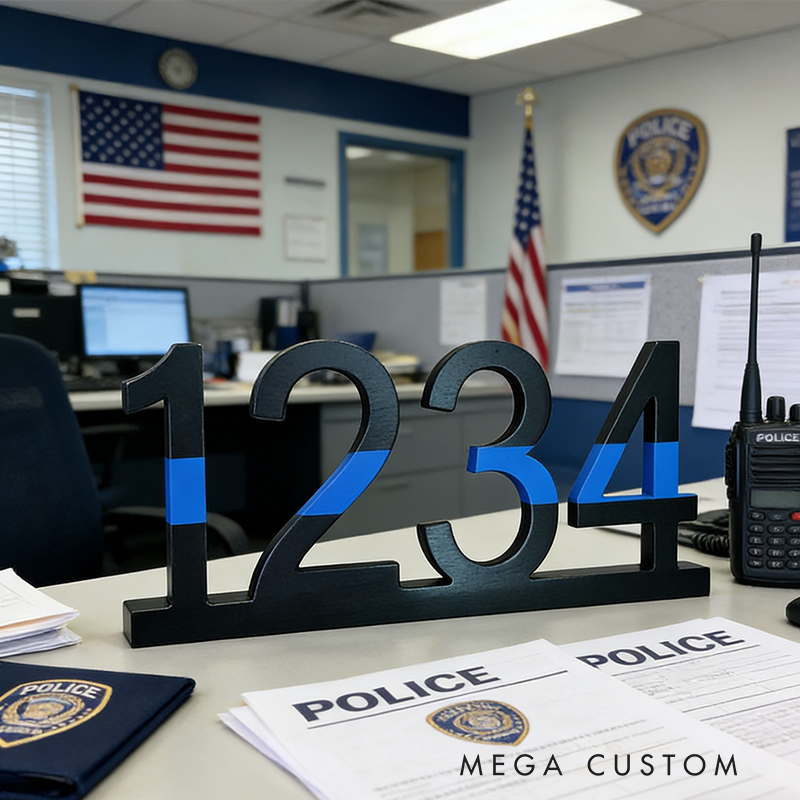 Personalized Police Officer Thin Blue Line Wooden Badge Number Thin Blue Line Decor Wooden Badge Police Gift Police Decor Police Academy Graduation Cop