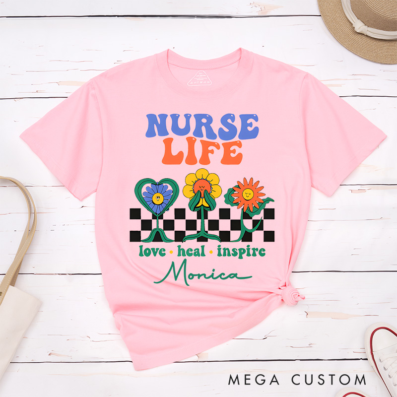 Personalized Nurse T-Shirts Nurse Life Love Heal Inspire Fashion Design T-Shirts