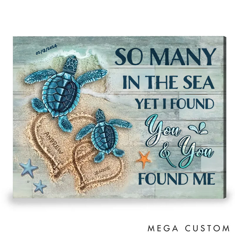 Personalized Couples Unique Custom Canvas Wall Art Beach and Turtles Valentine's Day Gifts for Couple Anniversary Gifts for Wife Husband