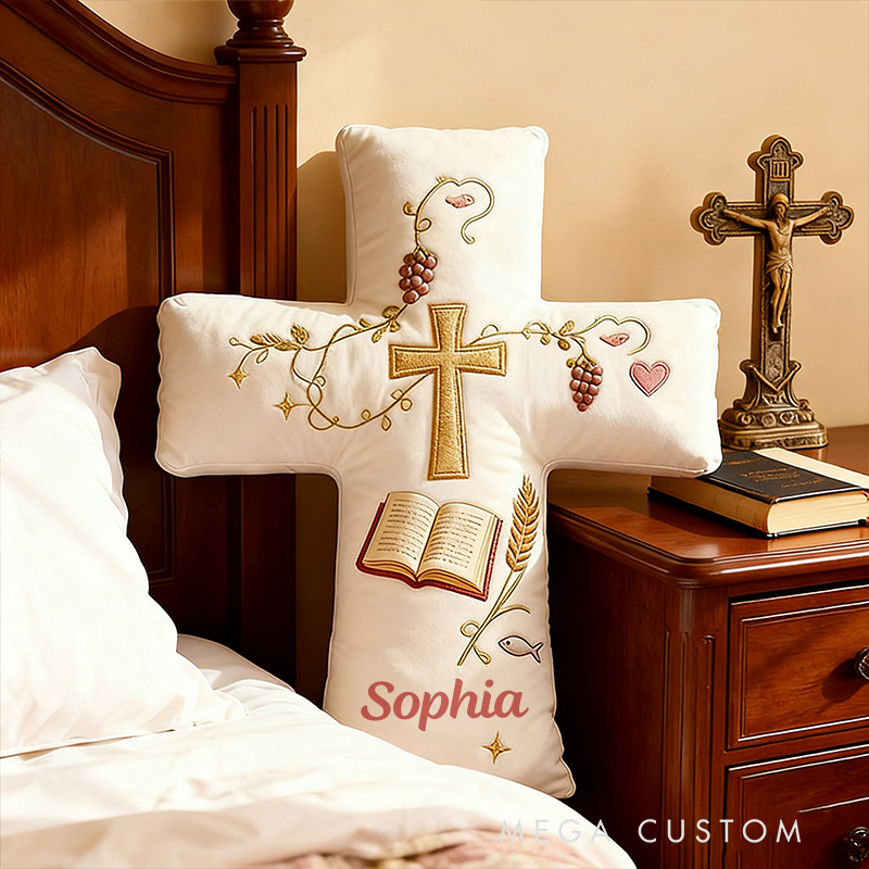Personalized Bible Cross Pillow with Custom Name Home Decor Graphic 3D Print Pillow Religious Faith Gift for Christians Christmas Gift