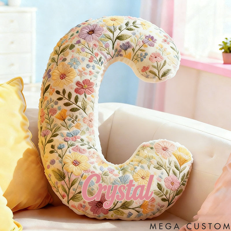 Personalized Flower Girl Delicate Floral 26 Letters Pillow Custom Girl friend Name Graphic 3D Printed Cushion Christmas Valentine's Day Gift for Her