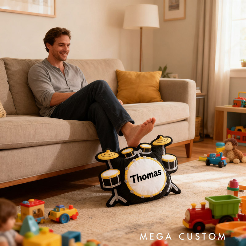 Personalized Graphic 3D Print Drum Set Pillow With Your Own Name Soft Stuffed Toy for Kids Unique Decorative Cushion for Boys' Room and Music Room