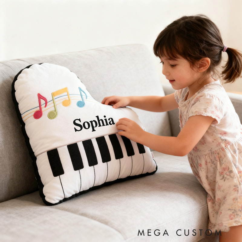 Personalized Graphic 3D Print Piano Pillow With Your Own Name Soft Stuffed Toy for Kids Music Lovers Unique Decorative Cushion for Kids' Room and Music Room