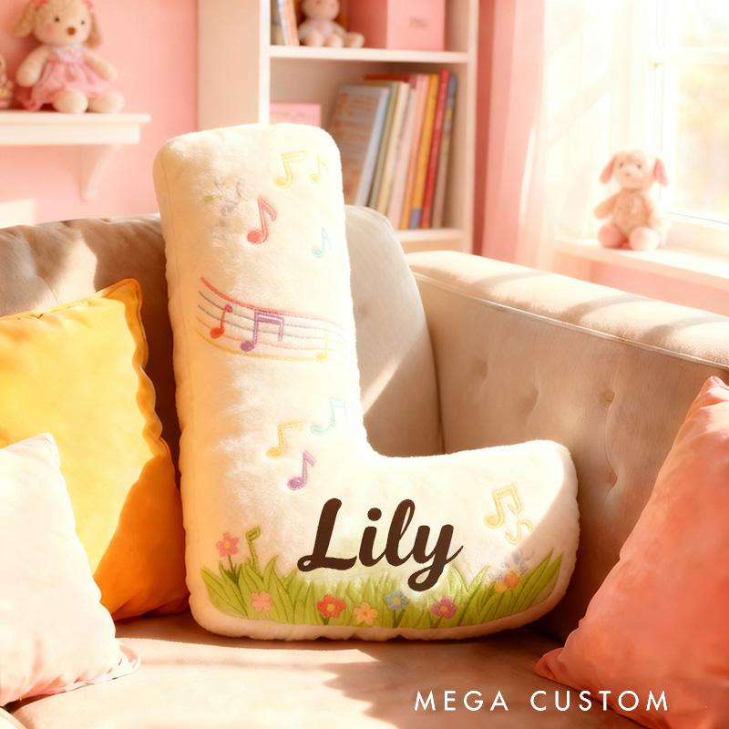 Personalized Graphic 3D Print Music Garden Pillow with Your Own Name Soft Stuffed Toy for Kids Music Lovers Unique Decorative Cushion for Girls' Room and Music Room