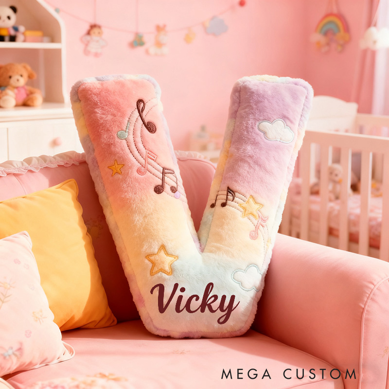 Personalized Graphic 3D Print Rainbow Notes Music Pillow with Your Own Name Soft Stuffed Toy for Kids Music Lovers Unique Decorative Cushion for Girls' Room and Music Room