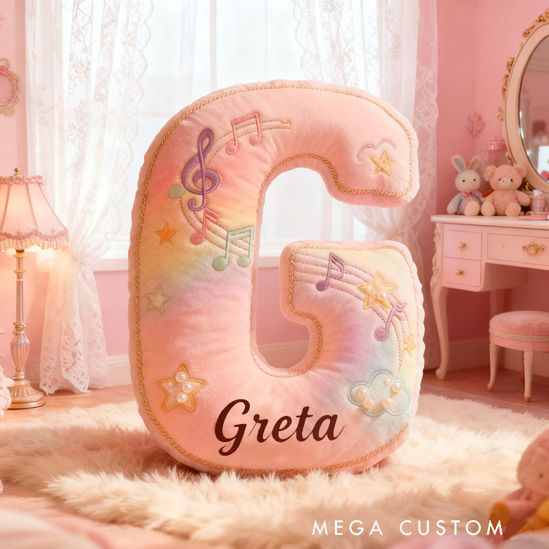 Personalized Graphic 3D Print Colorful Notes Music Pillow with Your Own Name Soft Stuffed Toy for Kids Music Lovers Decorative Cushion for Girls' Room and Music Room