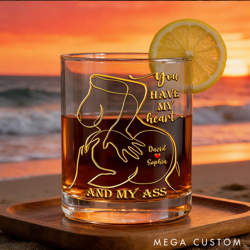 Personalized Spicy Love Round Couple  Whiskey Glass