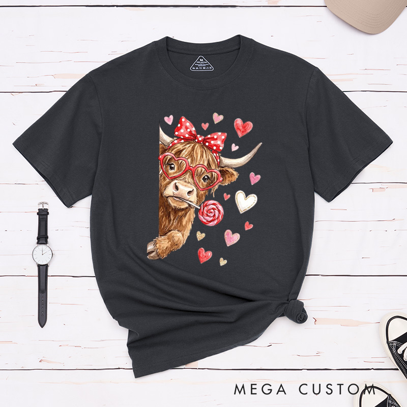 Personalized Pet Lover Funny Valentine Highland Cow T-Shirt