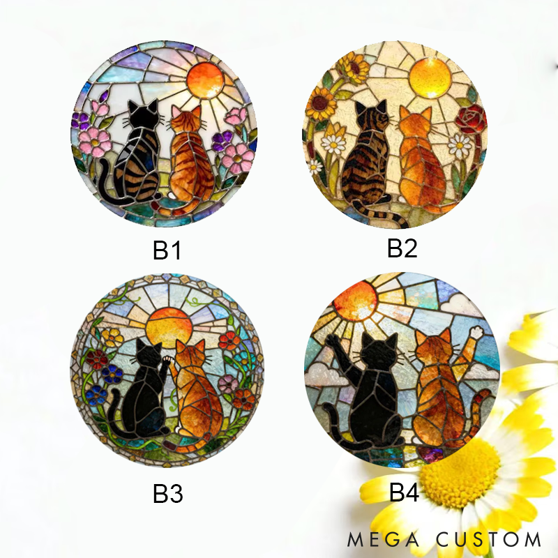 Personalized Cat Lover Charming Black Orange Cat Couple Sun Catcher