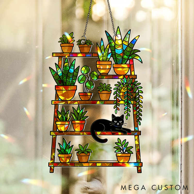 Personalized Cat Lover Cat and Plant Sun Catcher
