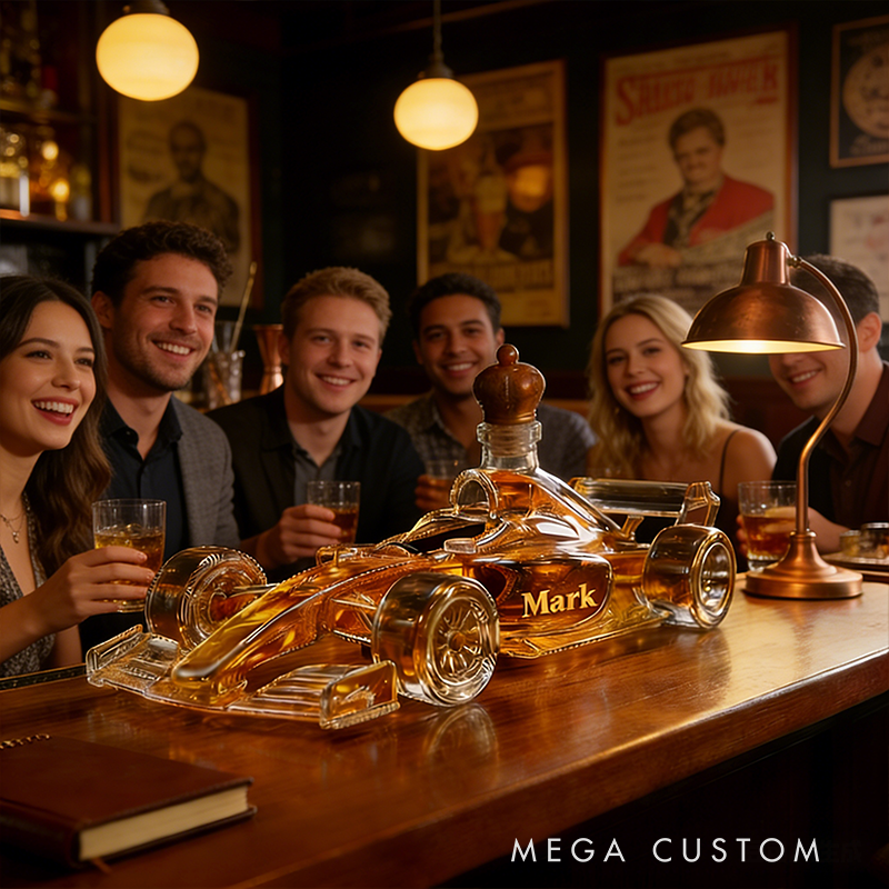 Personalized Racecar Whiskey Decanter Custom Name Glass Car Bottle Gift for Racing and Whiskey Lovers