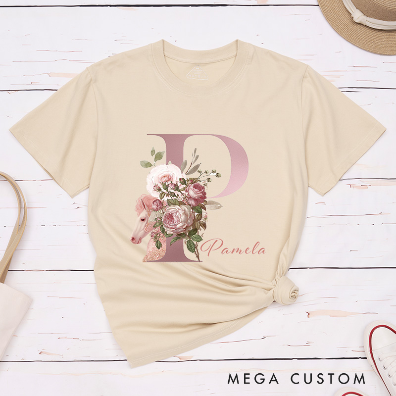 Personalized Horse Riding Initial Name Classic T-shirt for Women for Girls for Horse Lovers Riding Lovers Equestrian Lovers
