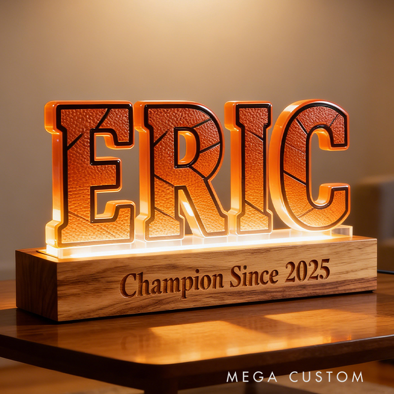 Personalized Basketball LED Night Lamp Custom Name Text Perfect Birthday Gift for Basketball Lovers