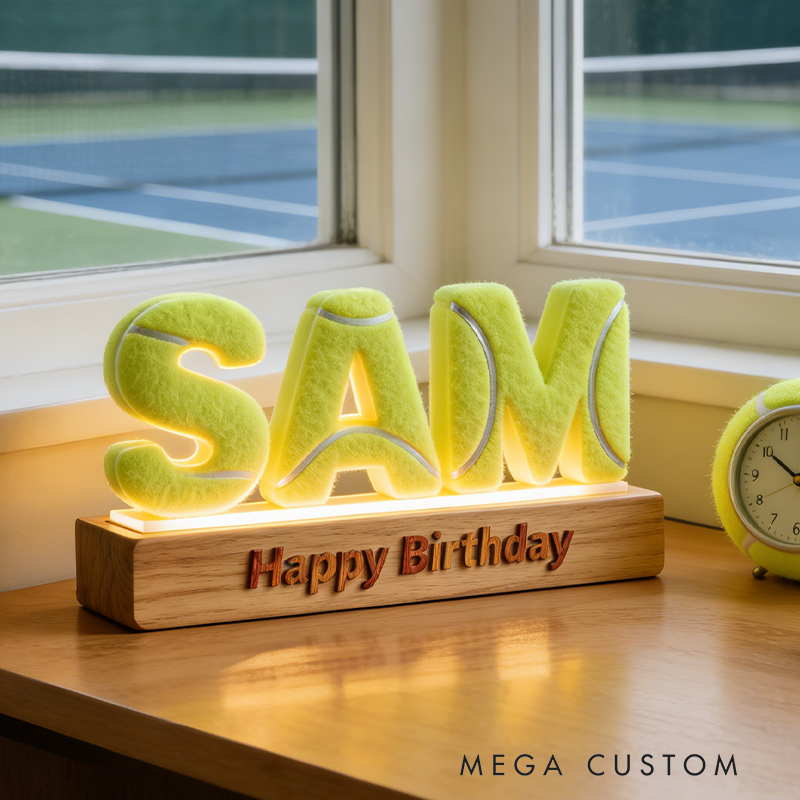 Personalized Classic Tennis LED Night Light Custom Name Quote Perfect Holiday Gift for Tennis Fans