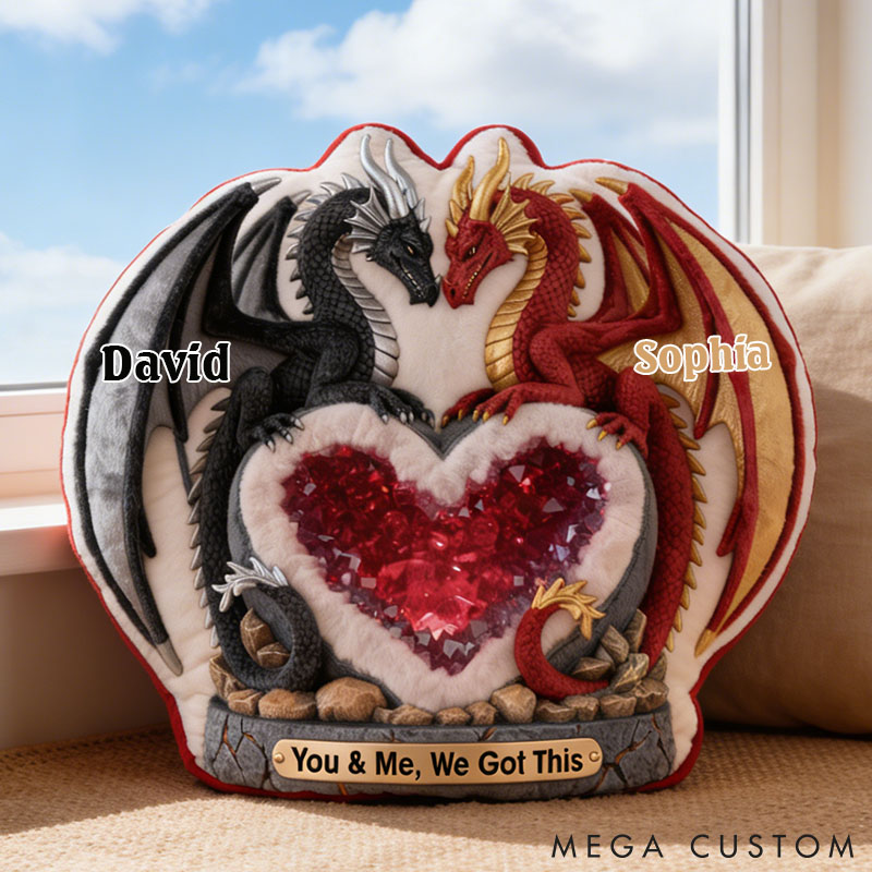 Personalized Fantasy Love Dragon Heart Pillow You & Me We Got This Dragon 3D Graphic Throw Pillow for Couple Anniversary Gift Valentines Gift