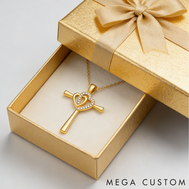 Personalized Sterling Silver Interlocking Hearts Cross Memorial Name Engraved Necklace