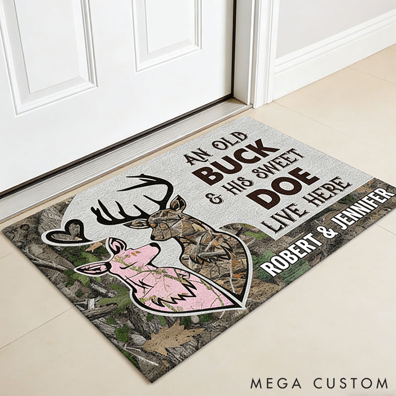 Personalized Deer Couple Doormat An Old Buck and His Sweet Doe Deer Camo Old Buck Sweet Doe Doormat with Name Couple Gift