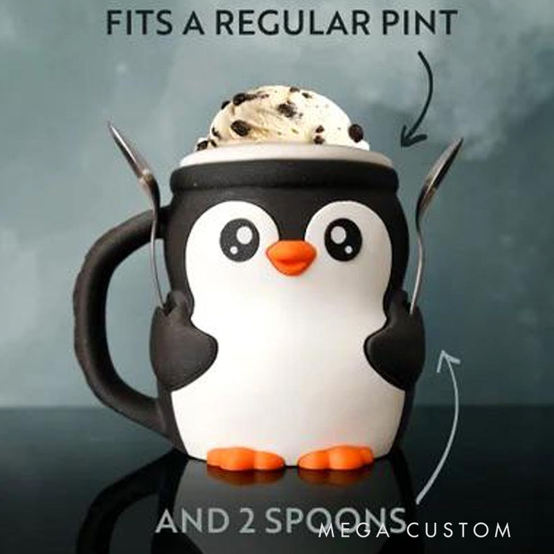Penguin Ice Cream Pint Holder 3D Printed with Spoon Slots & Snack Drawer