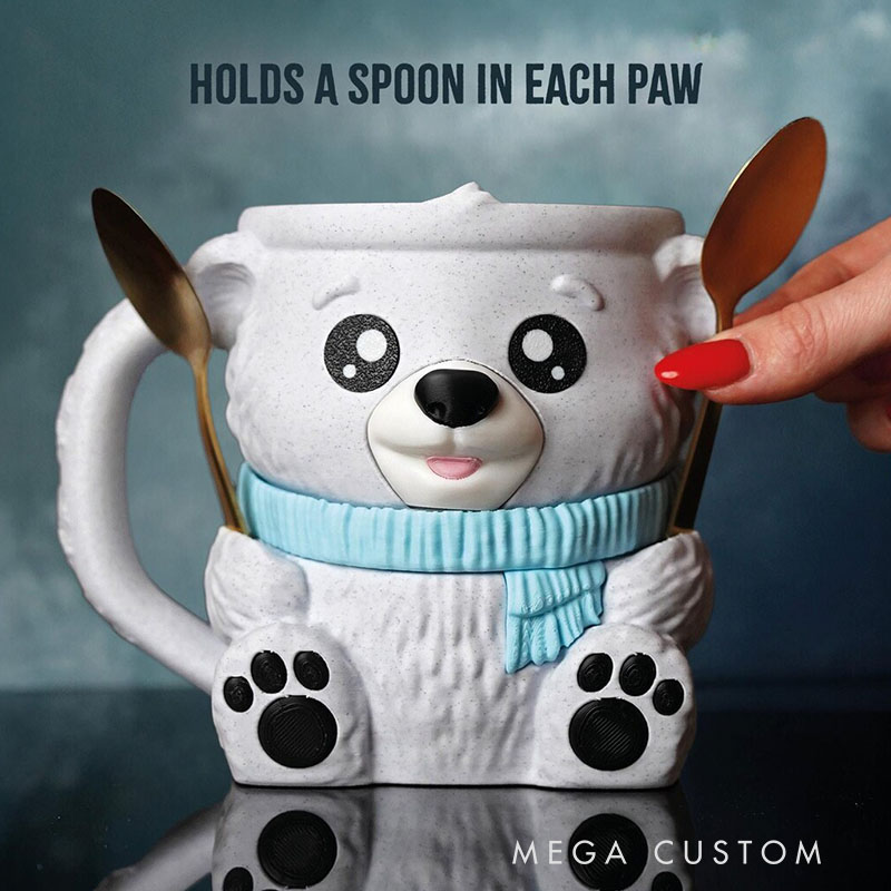 Polar Bear Ice Cream Pint Holder 3D Printed with Spoon Slots & Snack Drawer