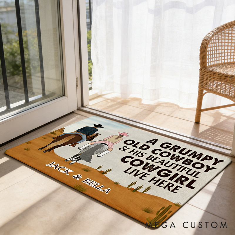 Personalized Cowboy and Cowgirl Doormat Farmhouse Decorative Mat Custom Funny Couple Western Cowboy Door Mat Grumpy Old Cowboy and His Cowgirl