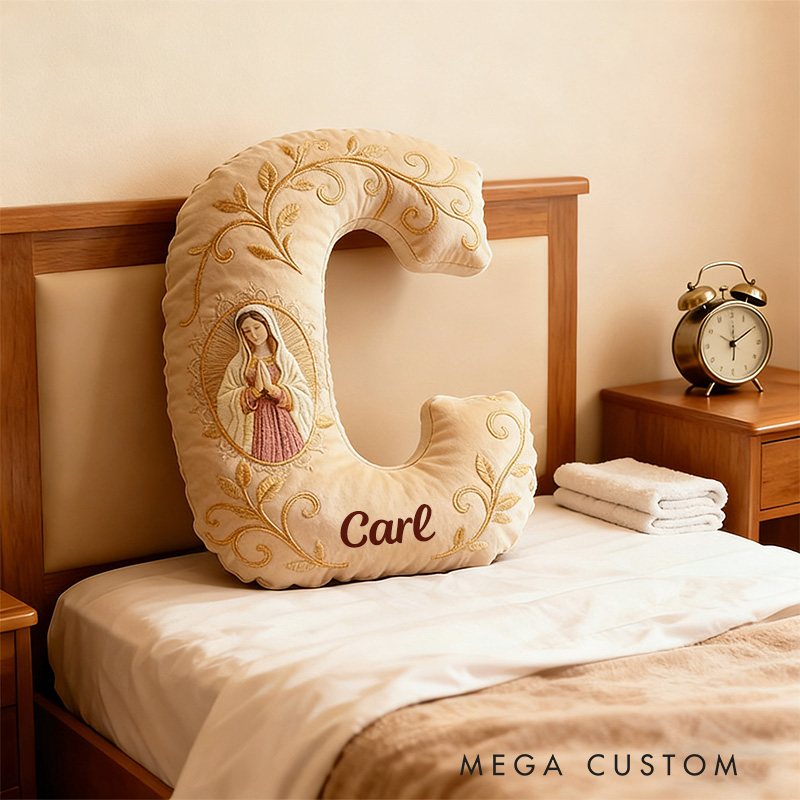 Personalized Believe Virgin Mary Letter Pillow with Custom Name Graphic 3D Print Pillow Home Decor Religious Gift Catholic Gift for Women