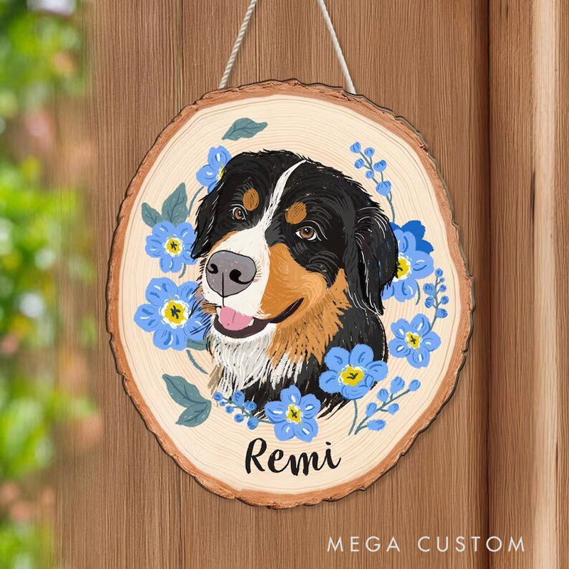 Personalized Custom Pet Portrait on Wood Slice Personalized Pet Painting from Photo Floral Themed Pet Keepsake Gift for Pet Lovers