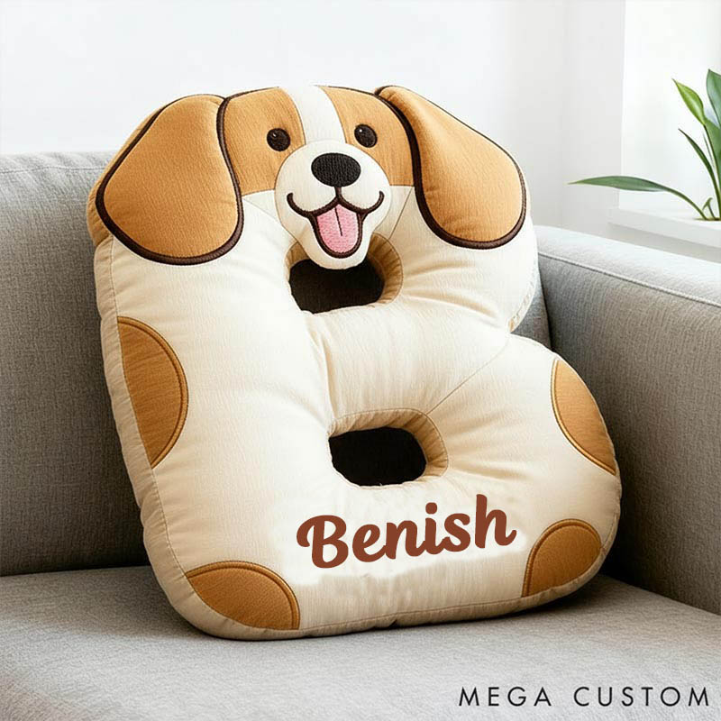 Personalized Dog Lover Letter Pillow with Custom Name Cartoon Pillow Graphic 3D Print
