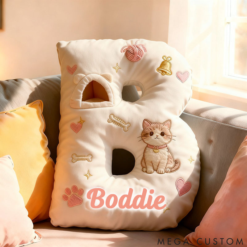 Personalized Cat Lover Cute Letter Pillow with Custom Name Pillow Graphic 3D Print
