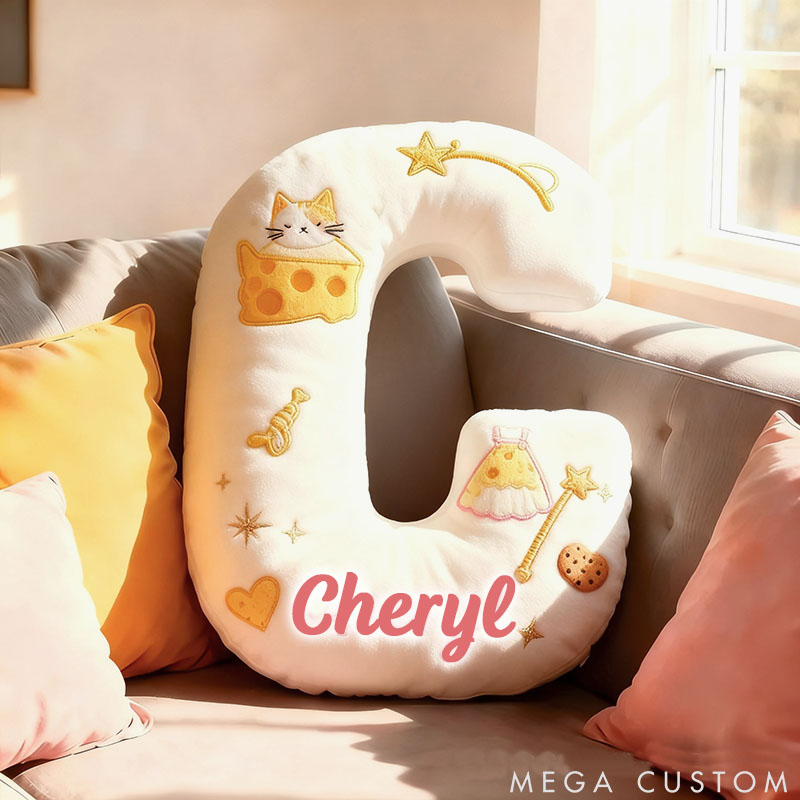 Personalized Cat Lover Cheese Letter Pillow with Custom Name Pillow for Kid Graphic 3D Print