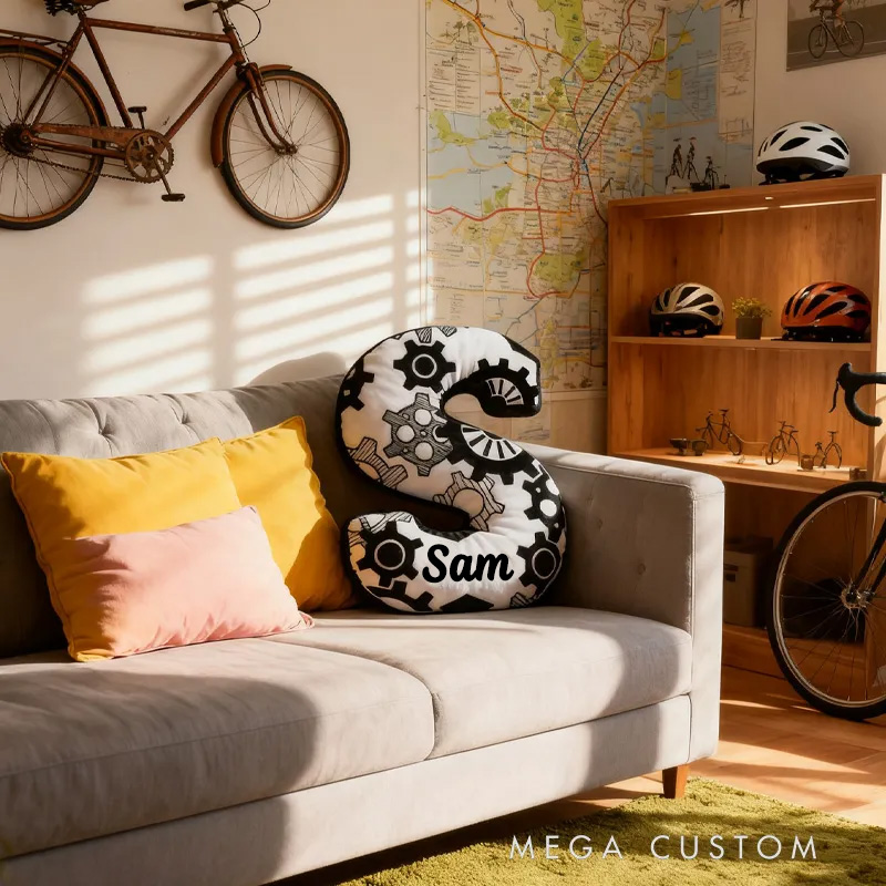 Personalized Cycling Gear Letter Pillow Graphic 3D Print Funny Letter Pillow Black And White Name Pillow Comfortable Travel Cushion for Riders Riding Lovers