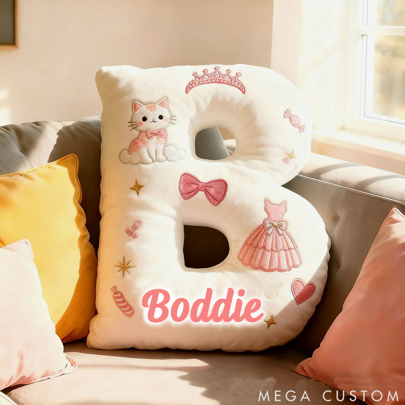 Personalized Cat Lover Princess Dress Letter Pillow with Custom Name Pillow for Kid Graphic 3D Print