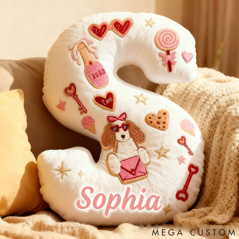 Personalized Dog Lover Love Letter Heart Couple Gift Letter Pillow with Custom Name Graphic 3D Print