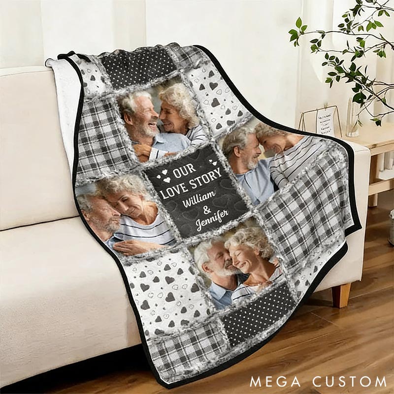Personalized Photo Blanket Custom Photo Our Love Story Blanket for Couples Valentine Anniversary Gift Blanket for Husband Wife