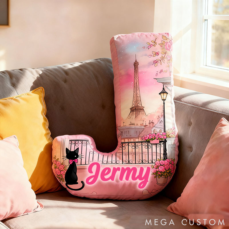 Personalized Cat Lover Flowers Black Cat Letter Pillow with Custom Name Graphic 3D Print
