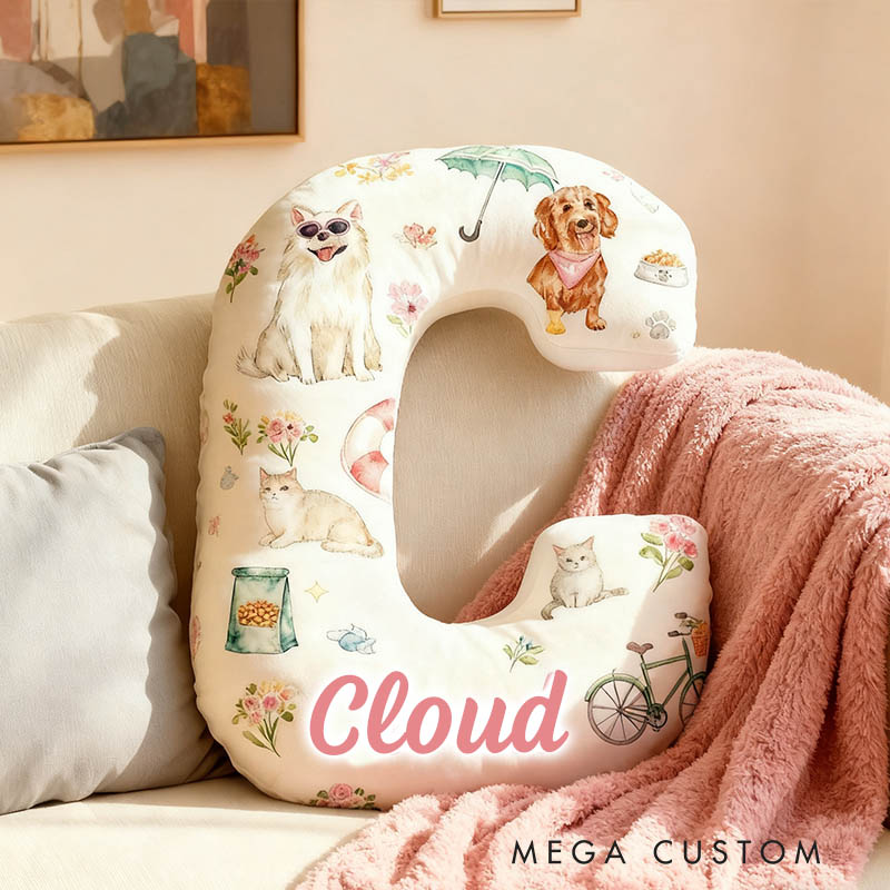 Personalized Dog Lover Swimming Ring Flower Letter Pillow with Custom Name Graphic 3D Print