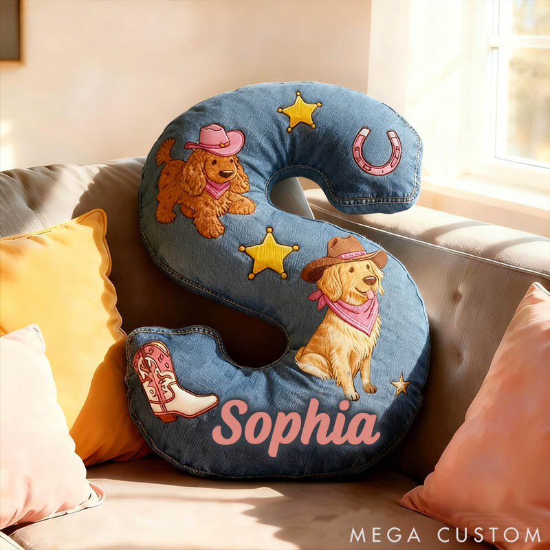 Personalized Dog Lover Cowboy Star Dog Letter Pillow with Custom Name Graphic 3D Print