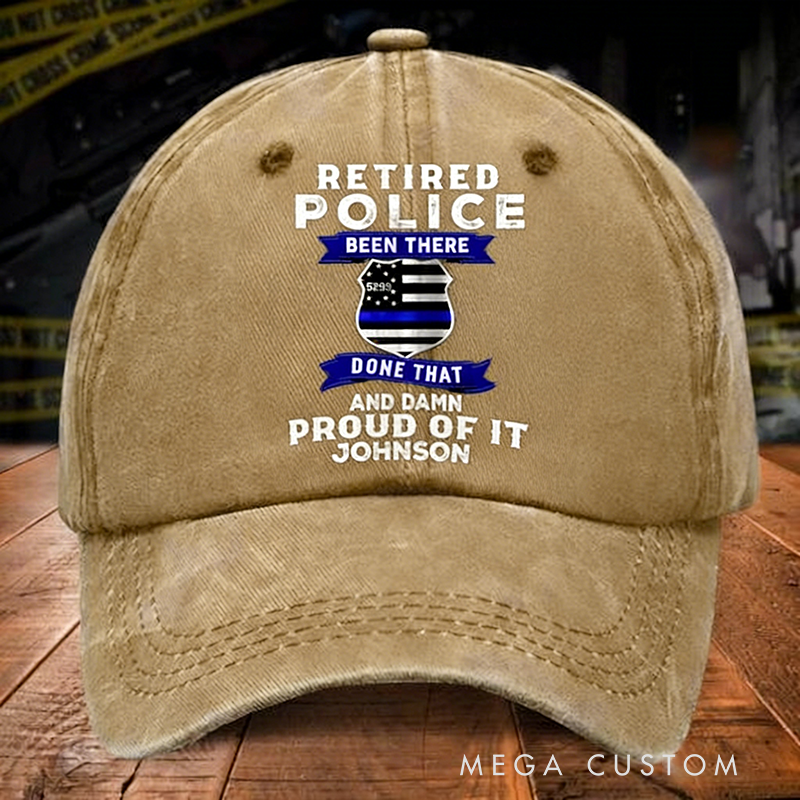 Personalized Retired Police Hat Custom Name Distressed Washed Cotton Baseball Cap Gift for Police Officers and Retired Law Enforcement