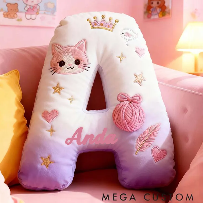 Personalized Cat Lover Purple Cat Letter Pillow Graphic 3D Print Pillow
