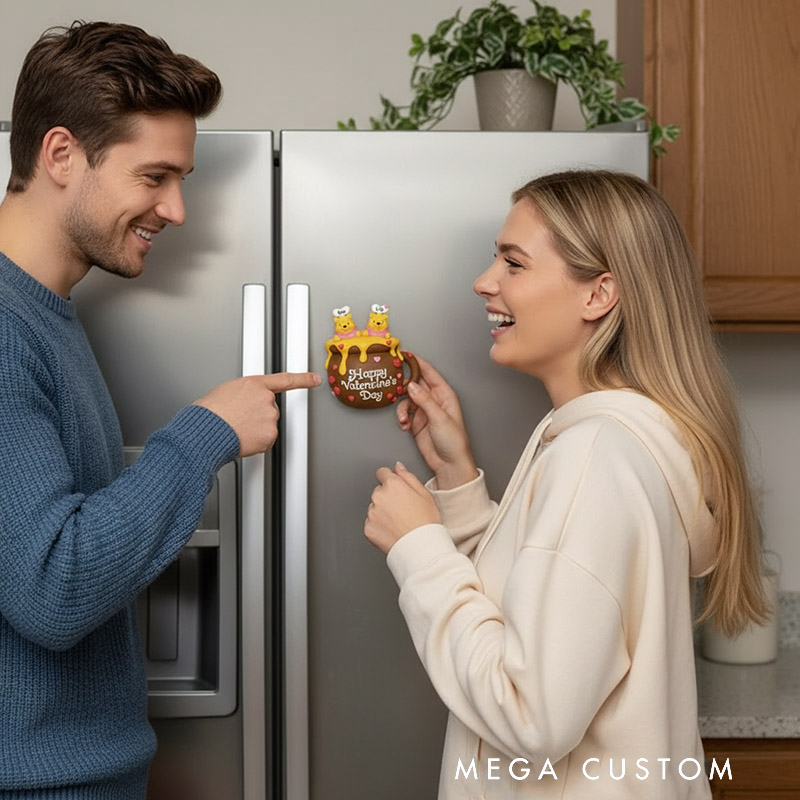 Personalized Valentine's Day Bear Magnetic Fridge Magnet with Custom Names and Text for Couple Lover Family