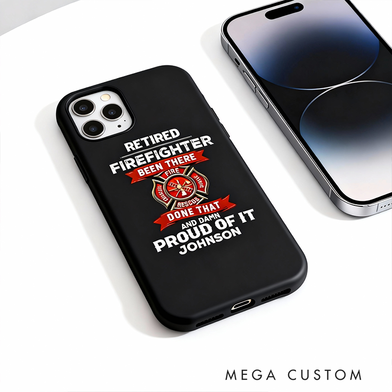Personalized Retired Firefighter Phone Case Custom Name Protective Cover Gift for Firefighters and Veterans