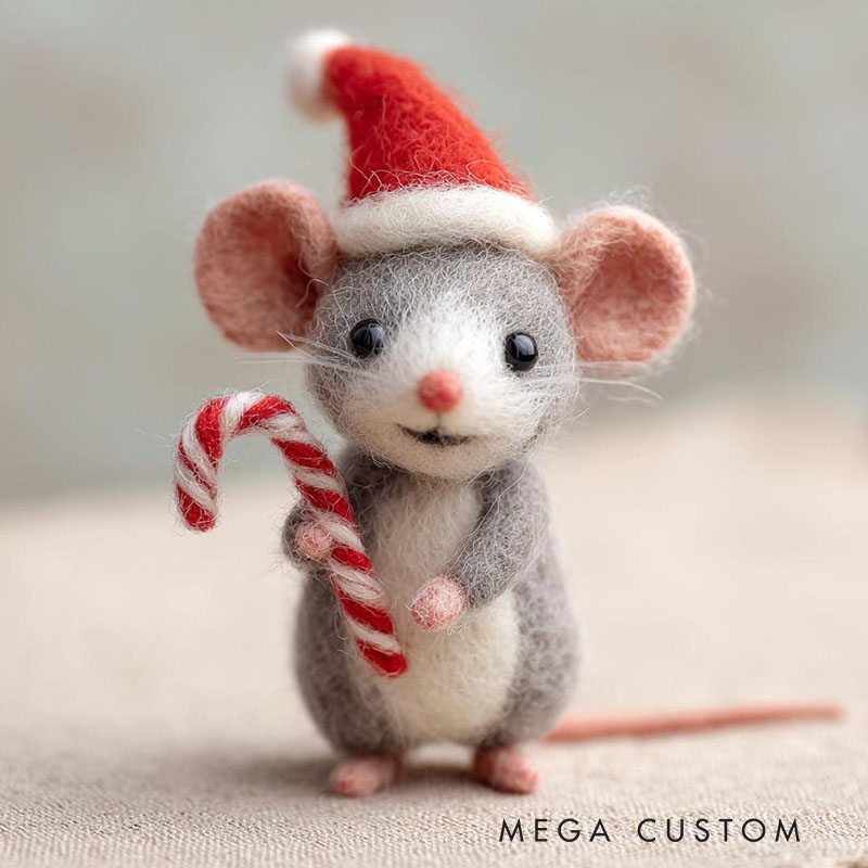 Needle Felted Mouse Christmas Ornament Wool Figurine