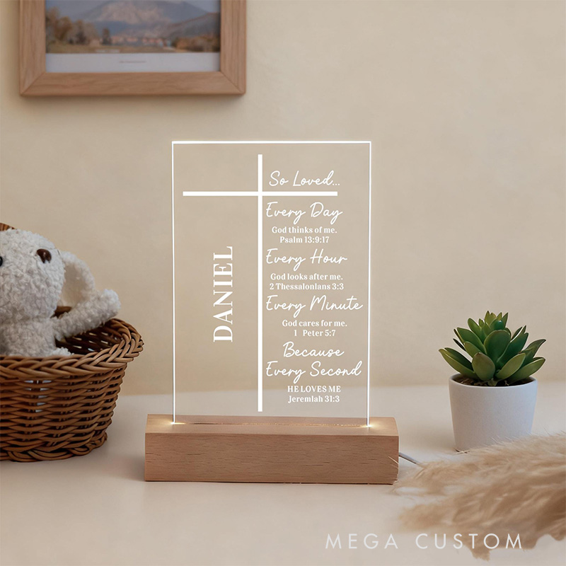 Personalized Bible Verse Cross LED Night Light with Name Home Decor Faith Based Decor Religious Gift Bible Verse Gift for Christians 
