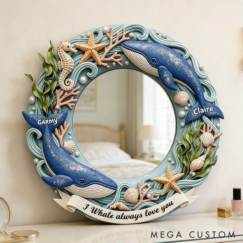 Personalized Couple I Whale Always Love You Mirror Custom Couple Whale Graphic 3D Printed Mirror with Name Valentines Day Anniversary Gift for Him Her