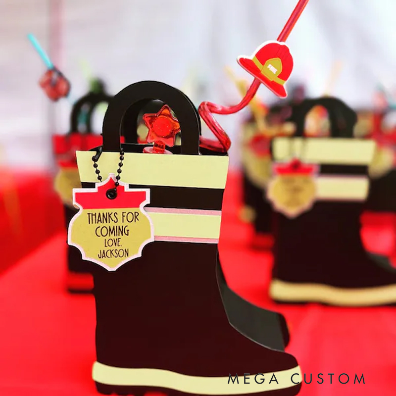 Personalized Firefighter Boot Gift Box - 3D Papercraft Treat Box for Kids, Fireman Themed Party Favors, Birthday Gift Packaging for Firefighter Lovers