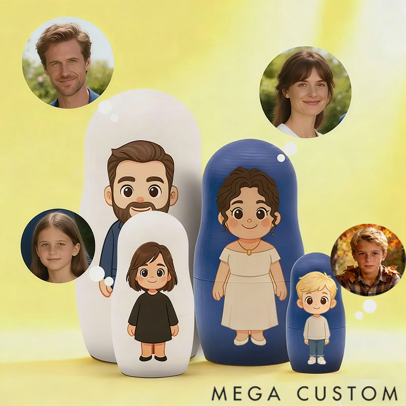 Personalized custom portrait nesting doll cartoon style family portrait gift photos Valentine's Day gift family gift