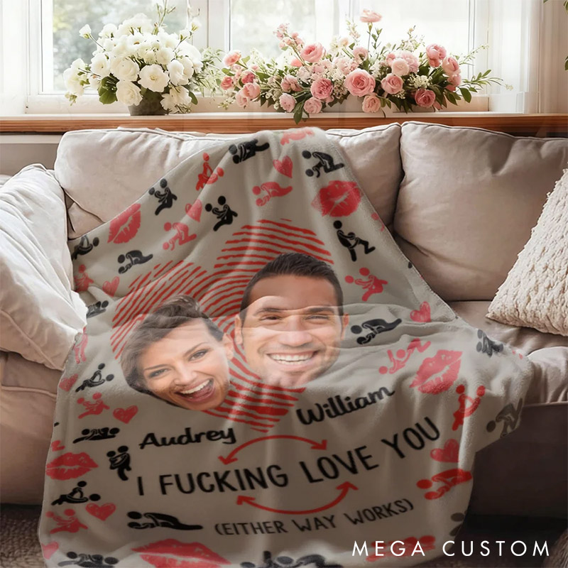 Personalized Couple Photos Heart Fingerprint Kiss Blanket Custom I Fxxking Love You Multicolor Blanket Anniversary Valentines Day Gift for Him Her